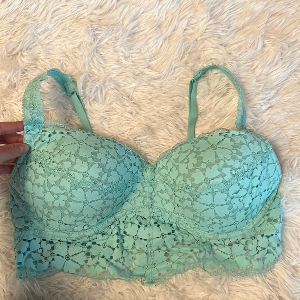 VICTORIAS SECRET PINK LARGE LACE BRALETTE LIGHT BLUE
